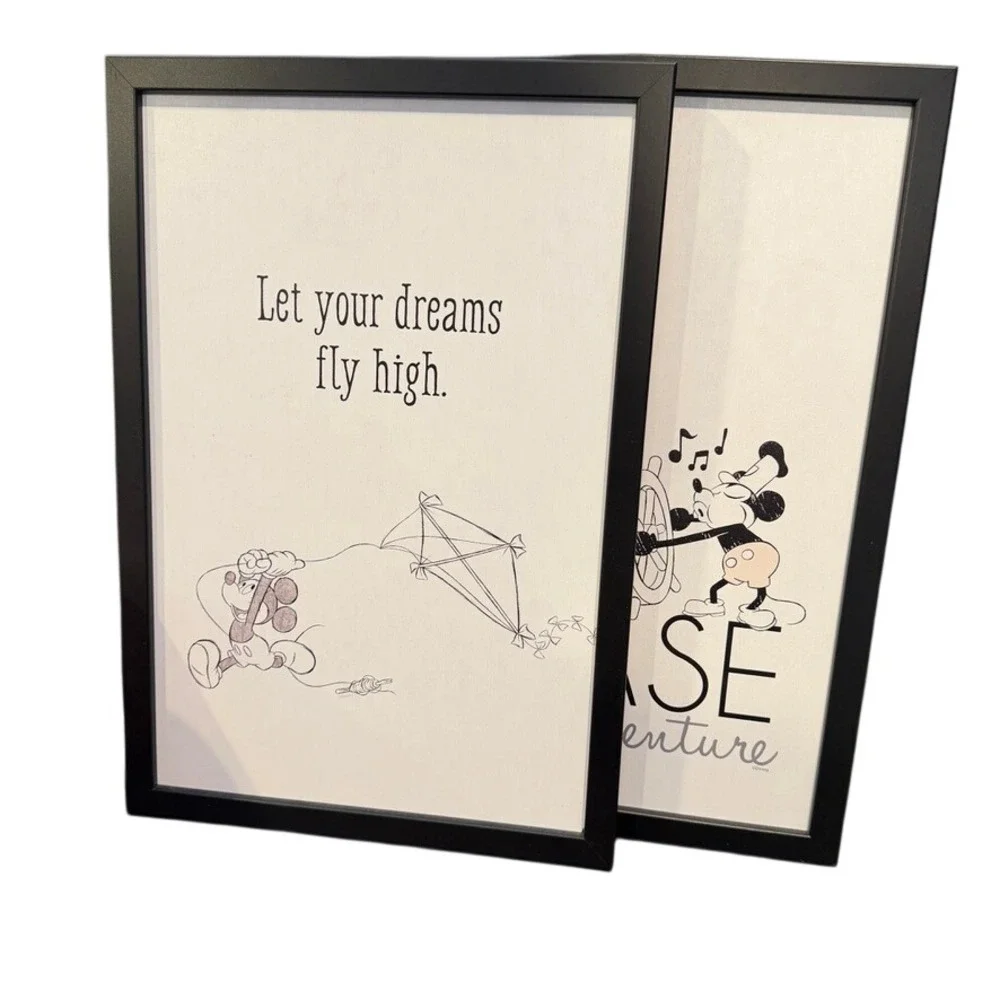 Disney Mickey Mouse Framed Art Wall White Let Your Dreams Fly High Kite Kids